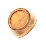 9ct gold ring inset with 1/10th Krugerrand coin