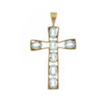 9ct gold cross pendant set seven blue topaz stones