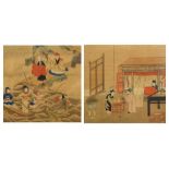 Three Oriental Heian-style woodblock prints