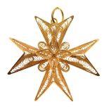 Ornate fine gold Maltese cross pendant
