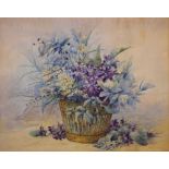 Marion L. Broom (British, 1875-1962) - Watercolour - 'Flowers in a basket'