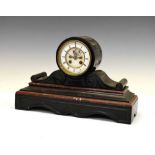 Late 19th Century French black slate and rouge marble drumhead mantel clock