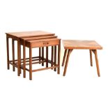 Nest of teak tables (largest 60cm wide), together with a square top occasional table, 50cm square