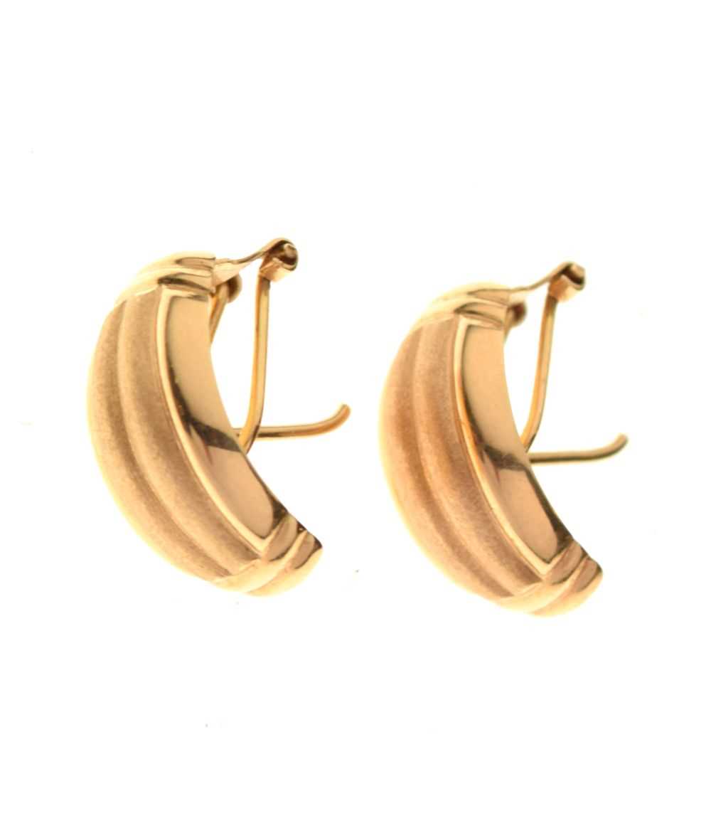 Pair of yellow metal half hoop stud earrings, 750, 4.1g