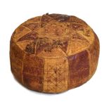 Vintage brown leather pouffe, possibly North African