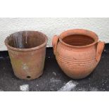 Victorian terracotta garden pot, together with another