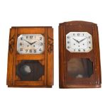 Two Art Deco oak-cased wall clocks