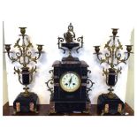 Black slate clock and candlesticks