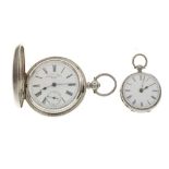 Gentleman's silver full hunter pocket watch, together with a silver fob watch
