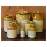 Collection of stoneware jars, flagons, etc