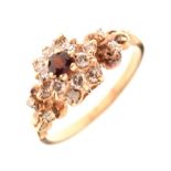 Garnet and single cut diamond cluster ring