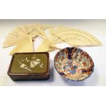 Oriental box, bowl and fans