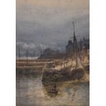 19th Century English School - Watercolour, Cornish harbour by moonlight
