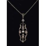 Belle Epoque diamond and pearl pendant on chain,