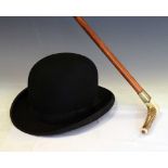 Garrick and Co bowler hat and staghorn handled cane