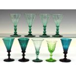 Assorted 19th Century green wine glasses (faceted)