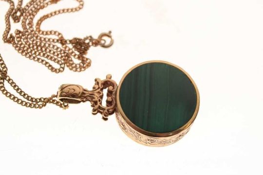 Malachite and Blue John 9ct gold pendant - Image 7 of 7