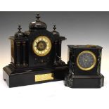 French black slate mantel clock of triple-dome design and smaller other example