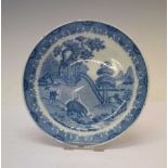 Early 19th Century blue transfer-printed pearlware saucer dish decorated with an elephant and pagoda