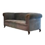 Edwardian blue plush-upholstered Chesterfield-Style settee