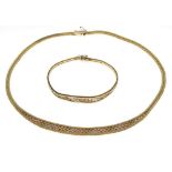 9ct three-colour collar and bracelet,