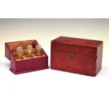 Red leather box, monogrammed 'F.G.B' to top, together with a three bottle scent casket