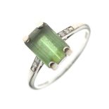 Green tourmaline and diamond ring,