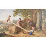 Circle of Thomas Webster, (1800-1866) - watercolour - 'The see-saw'