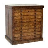 Mid 19th Century figured and burr walnut plan chest or collector's cabinet