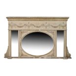 Adam Revival cream painted overmantel mirror