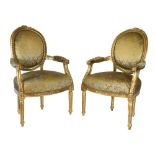 Pair of French style open armchairs