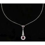 Diamond and ruby cluster drop pendant,