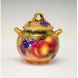 Royal Worcester fruit-painted sucrier, signed 'Freeman'
