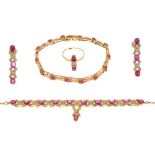 Ruby and diamond set suite of jewellery