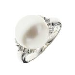 South Sea cultured pearl and diamond 18ct white gold ring,