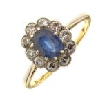 Sapphire and diamond cluster ring