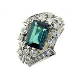 Green tourmaline and diamond cluster ring,