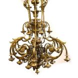 Late 19th Century cast brass eighteen branch chandelier or electrolier