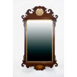 19th Century inlaid mahogany fret-frame wall mirror