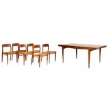 Six J L Moller Chairs, together with teak table
