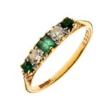 Five-stone diamond and emerald ring