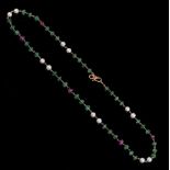 Necklace of emerald, ruby and cultured pearls,