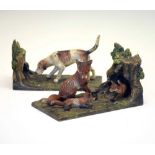 Good pair of early 20th Century cold painted bronze fox and hound bookends