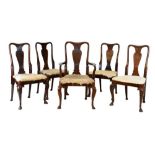 Set of five unusual mid-18th Century mahogany or red walnut dining chairs