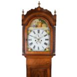 Second quarter 19th inlaid mahogany-cased 8-day painted dial longcase clock