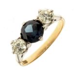 Sapphire and diamond three-stone ring