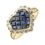 Sapphire and diamond heart shaped cluster ring