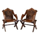 Pair of 19th Century carved oak 'Glastonbury' chairs