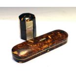 Tortoiseshell spectacles case, together with a tortoiseshell and mother-of-pearl needle case