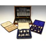 Cased set of George V mother-of-pearl and silver fruit knives and forks